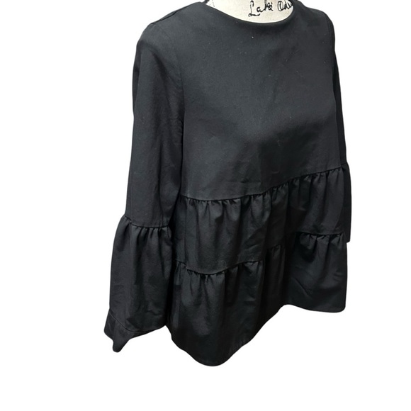 COS Lightwt Peplum Wool Tiered Blouse Mid Sleeves Sz 2 - Picture 2 of 12